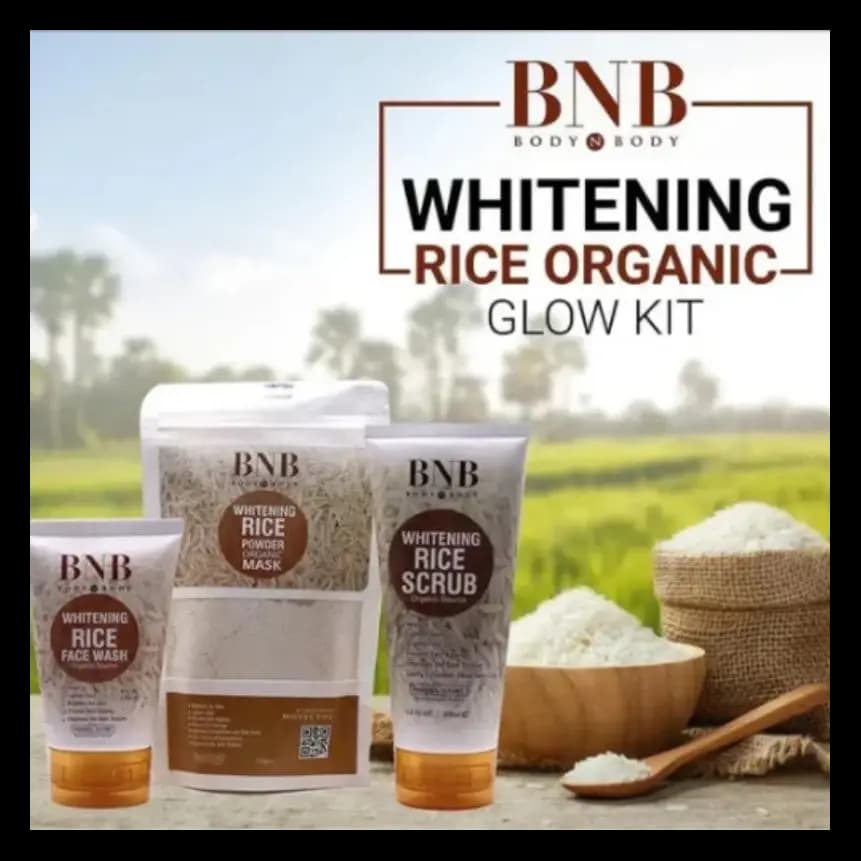BNB Rice Extract Bright & Glow Kit  3 in 1 Whitening, Brightening & Glow Facial for Girls and Women
