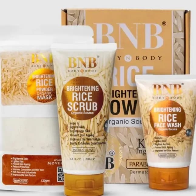 BNB Rice Extract Bright & Glow Kit  3 in 1 Whitening, Brightening & Glow Facial for Girls and Women